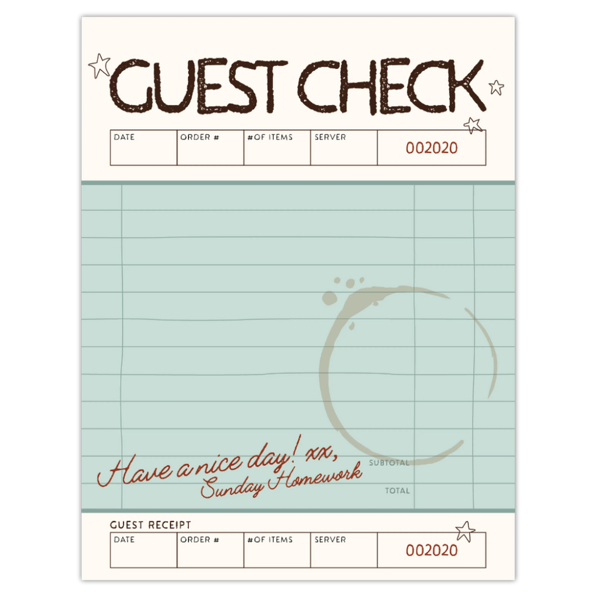 guest check notepad